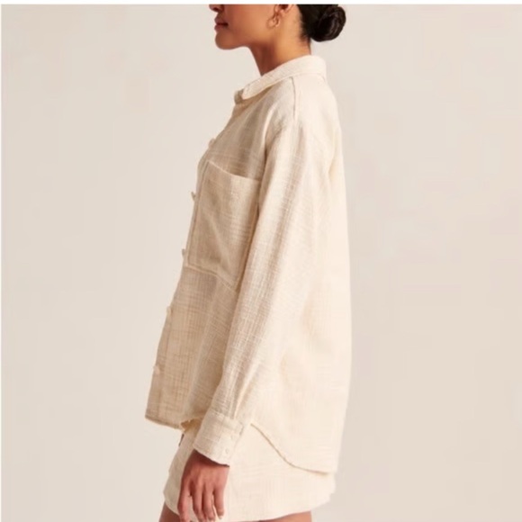 Abercrombie and Fitch Oversized Tweed button down shirt Minimalist Size Medium - Picture 3 of 13